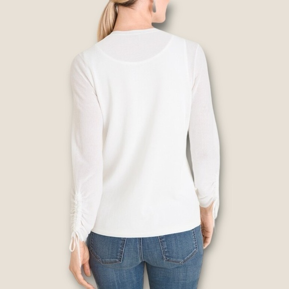 Chico’s Ruched-Sleeve Cardigan White 1 - Picture 9 of 9
